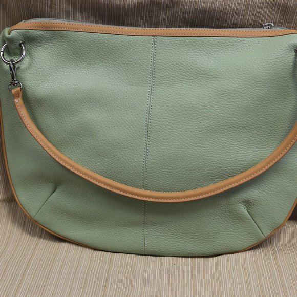 Maxx New York Green and Tan Leather Handbag - Picture 1 of 5